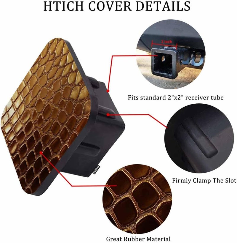 Beabes Tow Hitch Covers Crocodile Skin, Tint Golden Crocodile Skin Texture Auto 2 Inch Trailer Hitch Cover Plug Cap Insert Receiver Tube Hitch Covers for Most Cars Trucks SUVs - Image 3